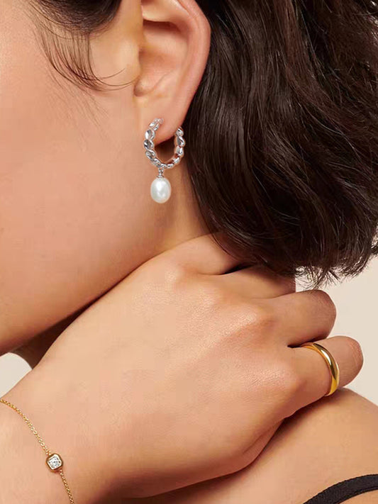 Fine Pearl Drop Mini Hoop Earrings
