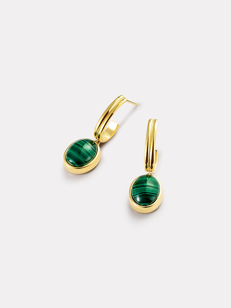 Oval Malachite Charm Hoop Earrings