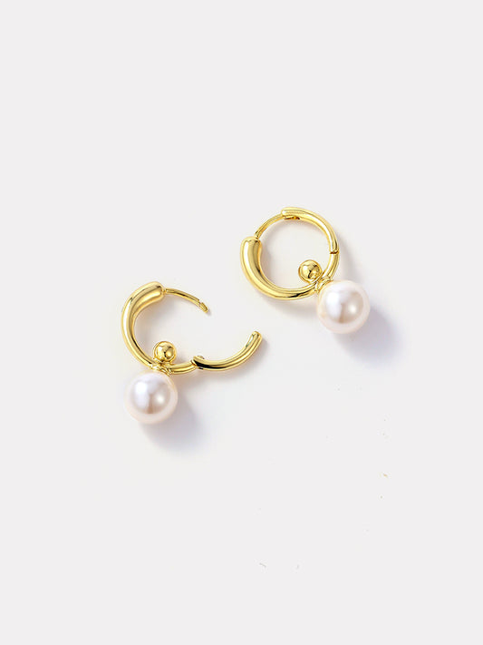Solitaire Pearl Hoop Earrings